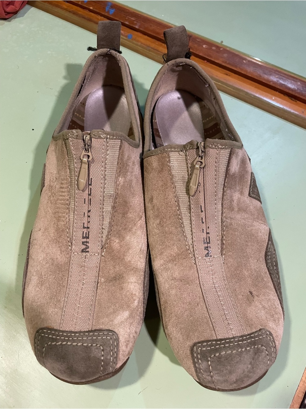 Merrell Women’s Brown Suede Zip-Front Slip-On Loafers